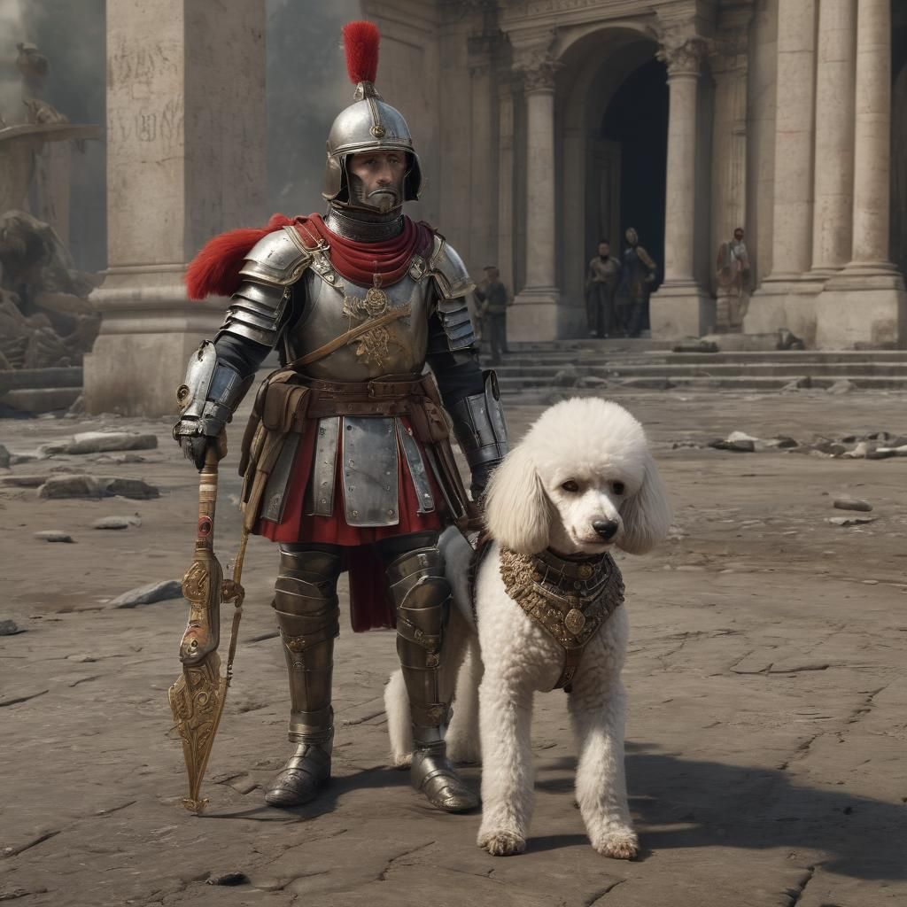 French Poodle Roman Legionnaire Digital Matte Painting