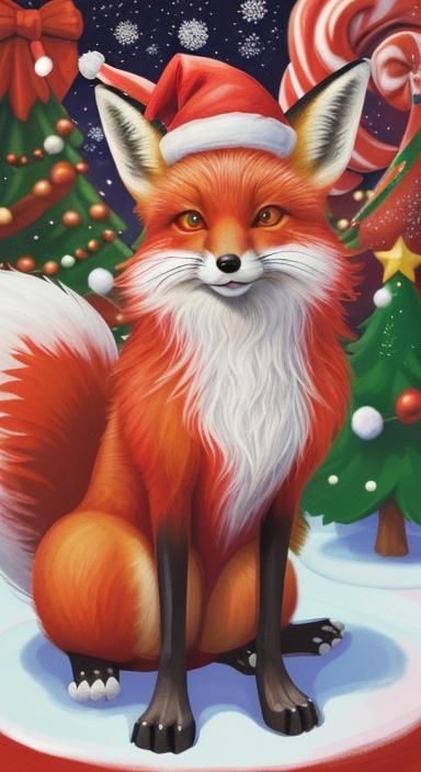 Christmas Fox in Gouache Wonderland