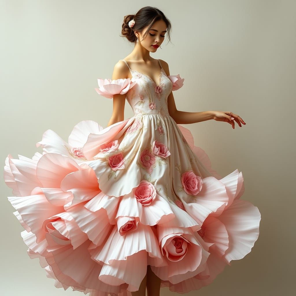 Peony-Inspired Dress in Art Nouveau Style
