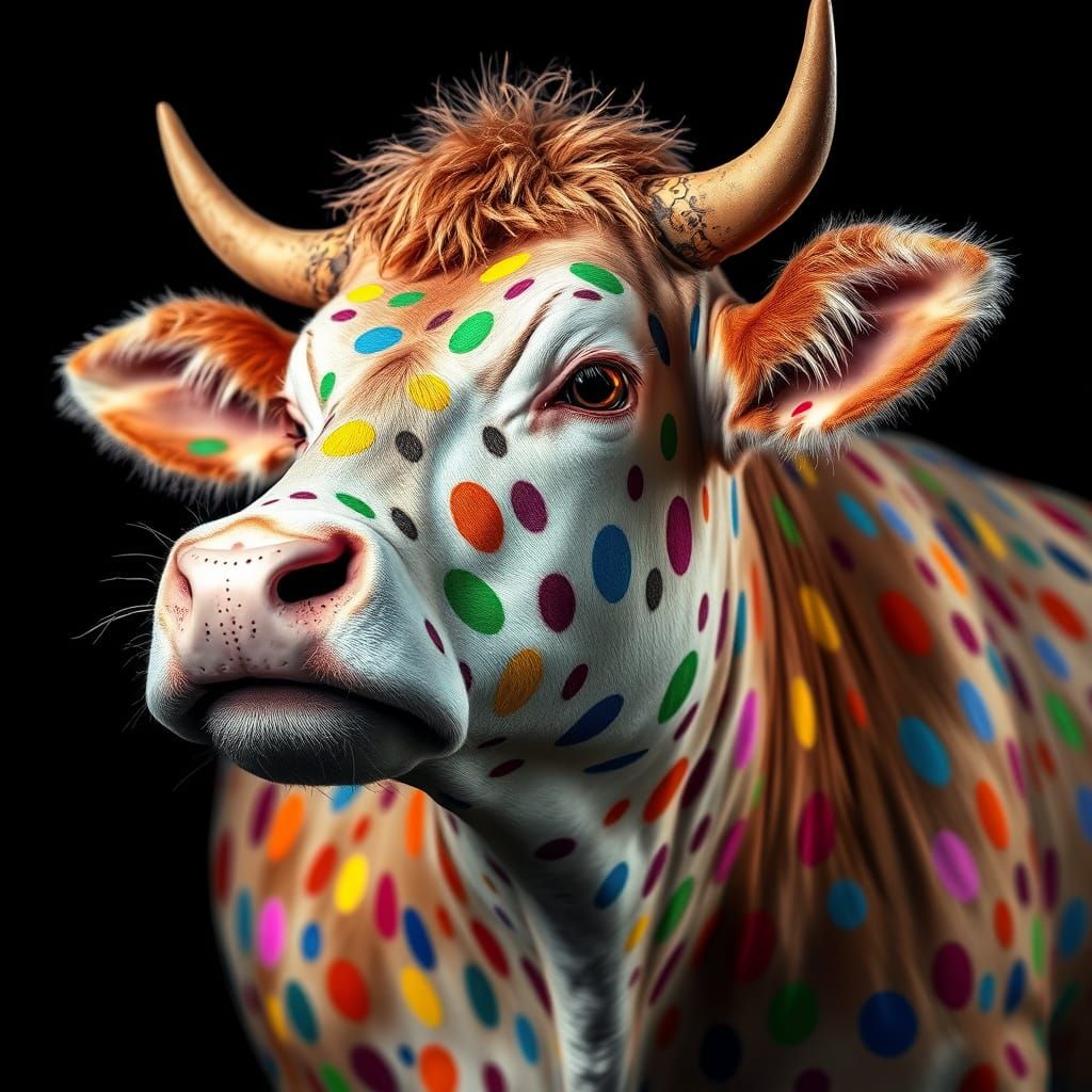 Polka Dot Cow: Hyperrealistic Digital Art