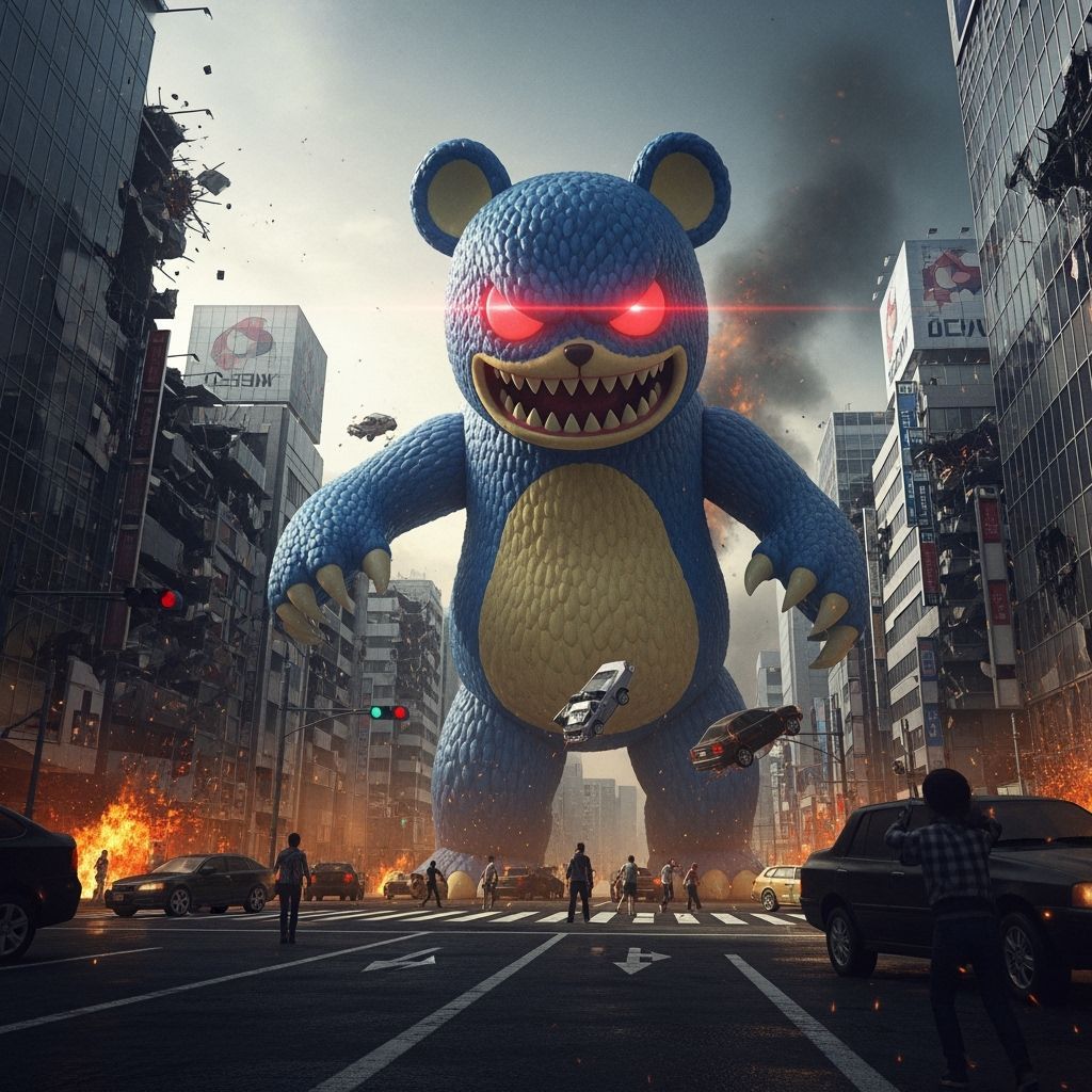 Labubu on a kaiju level rampage through Tokyo