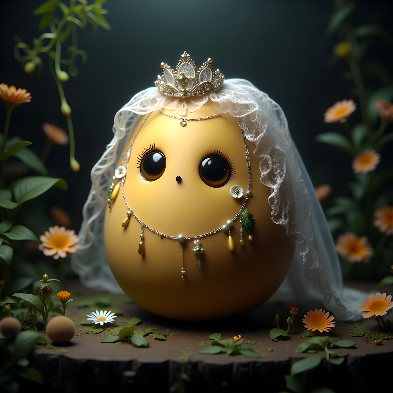 Sad Cantaloupe in Wedding Dress: AI Image