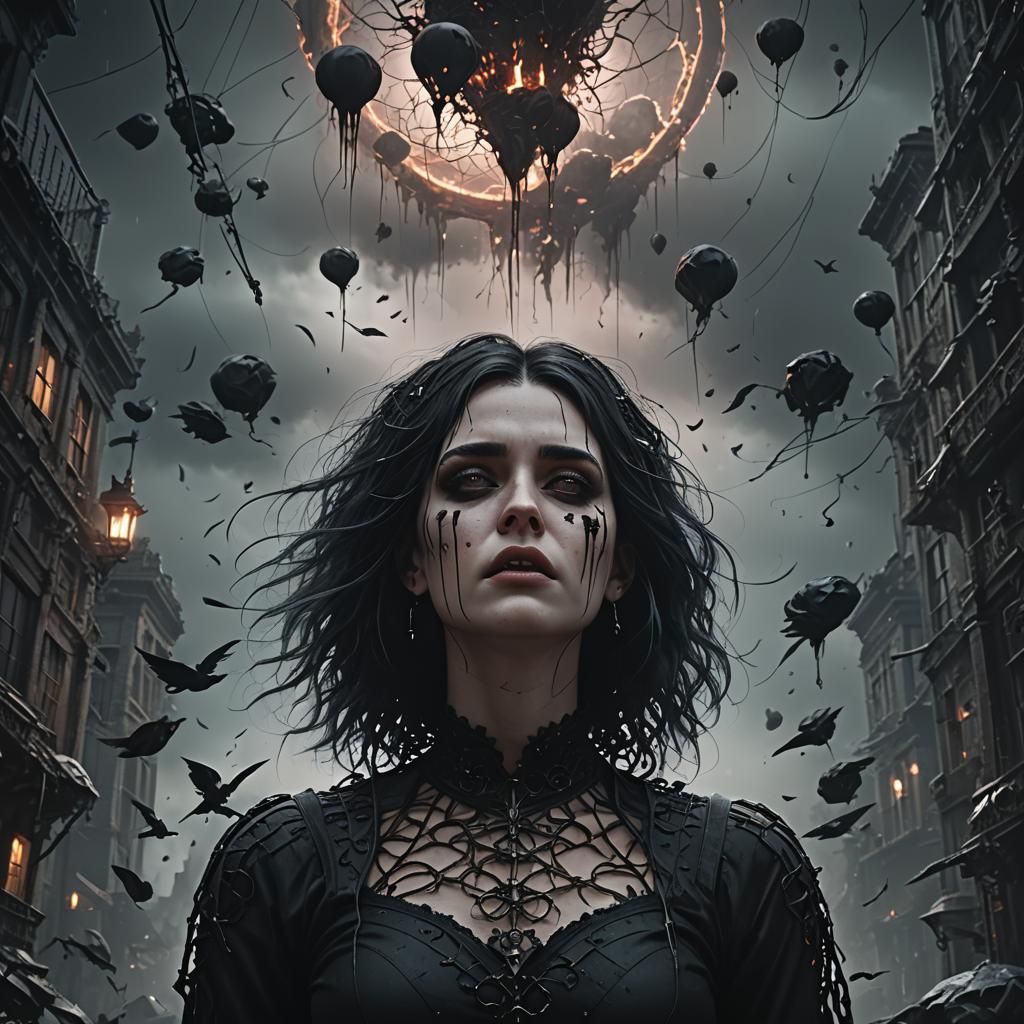 Goth Girl in Pain: Dramatic Digital Painting