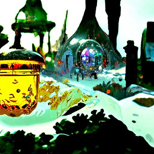 Snow Globe Village in Space: Fantasy Art