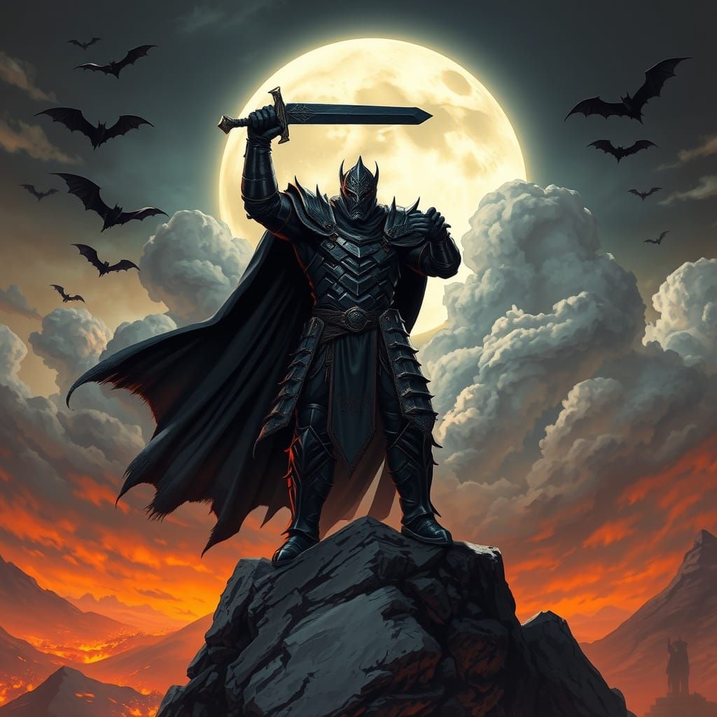 Dark Fantasy Warrior in Cyberpunk Armor