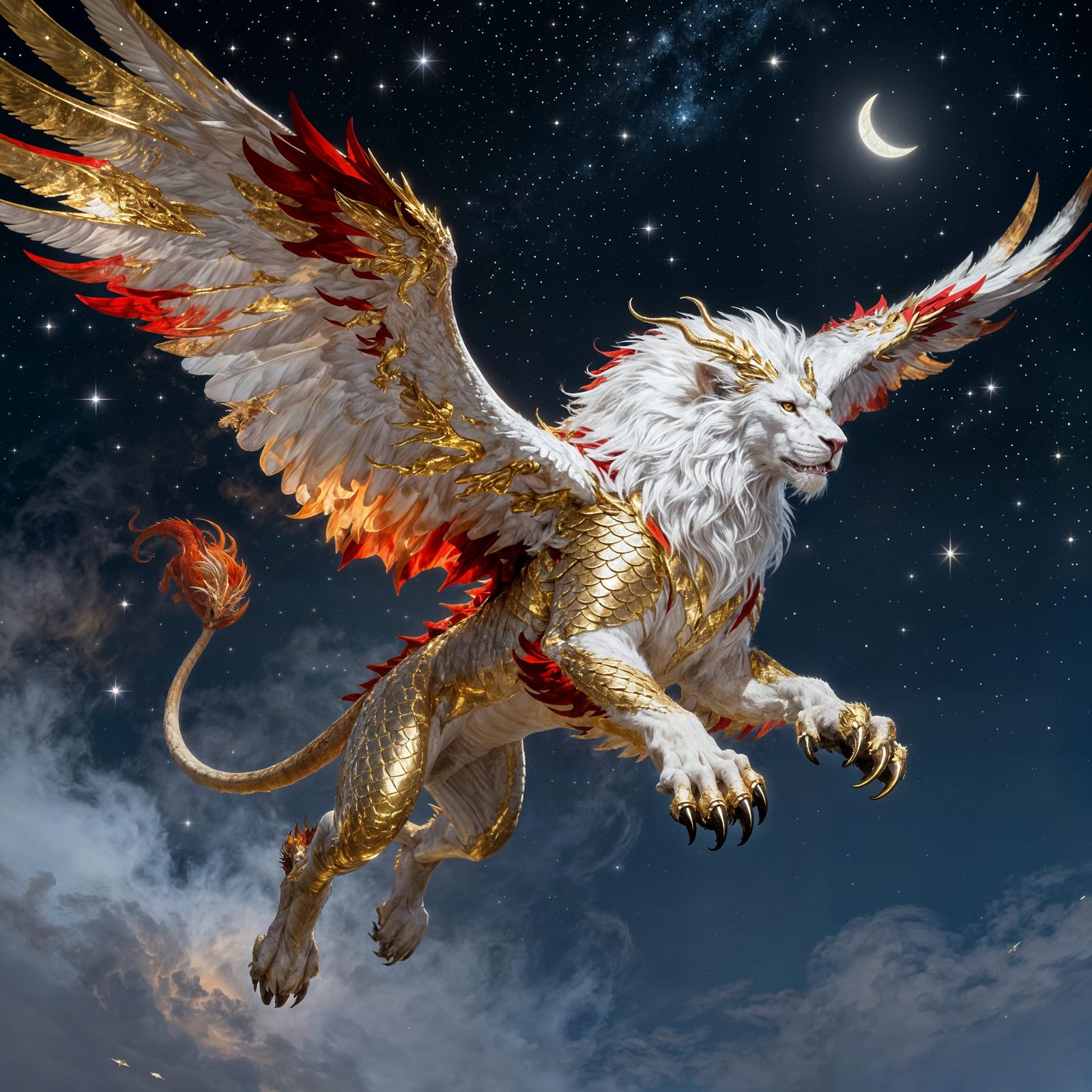 A Fantastical Creature Takes Flight in the Night Skies
