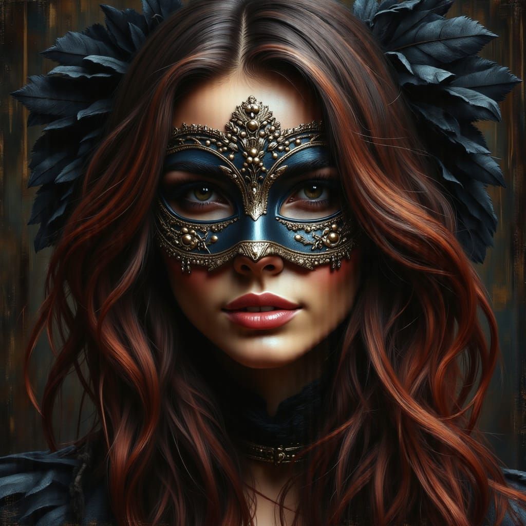 Mysterious Lady with Mask in Chiaroscuro Style