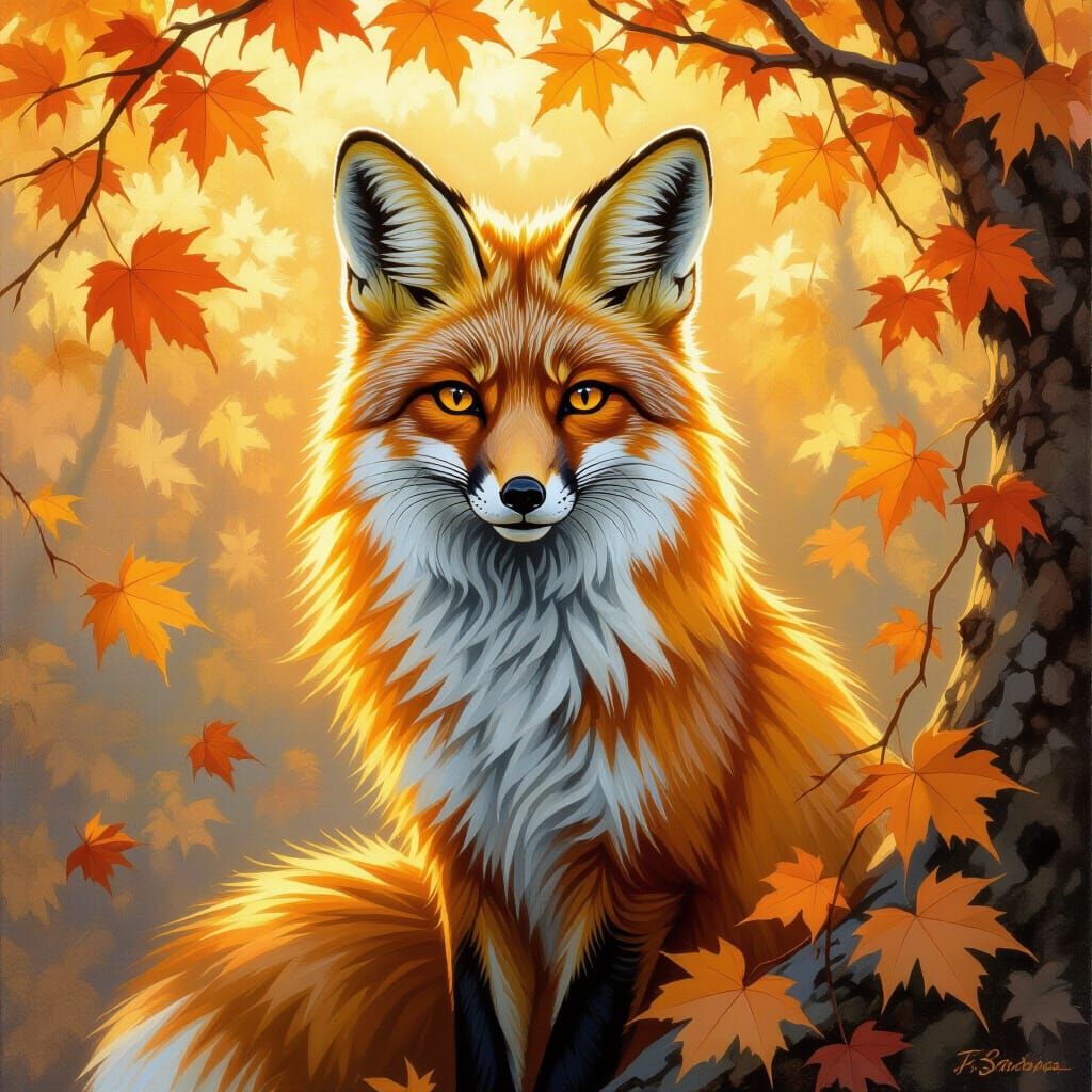 Elegant Fox in Warm Tones with Mystical Gaze