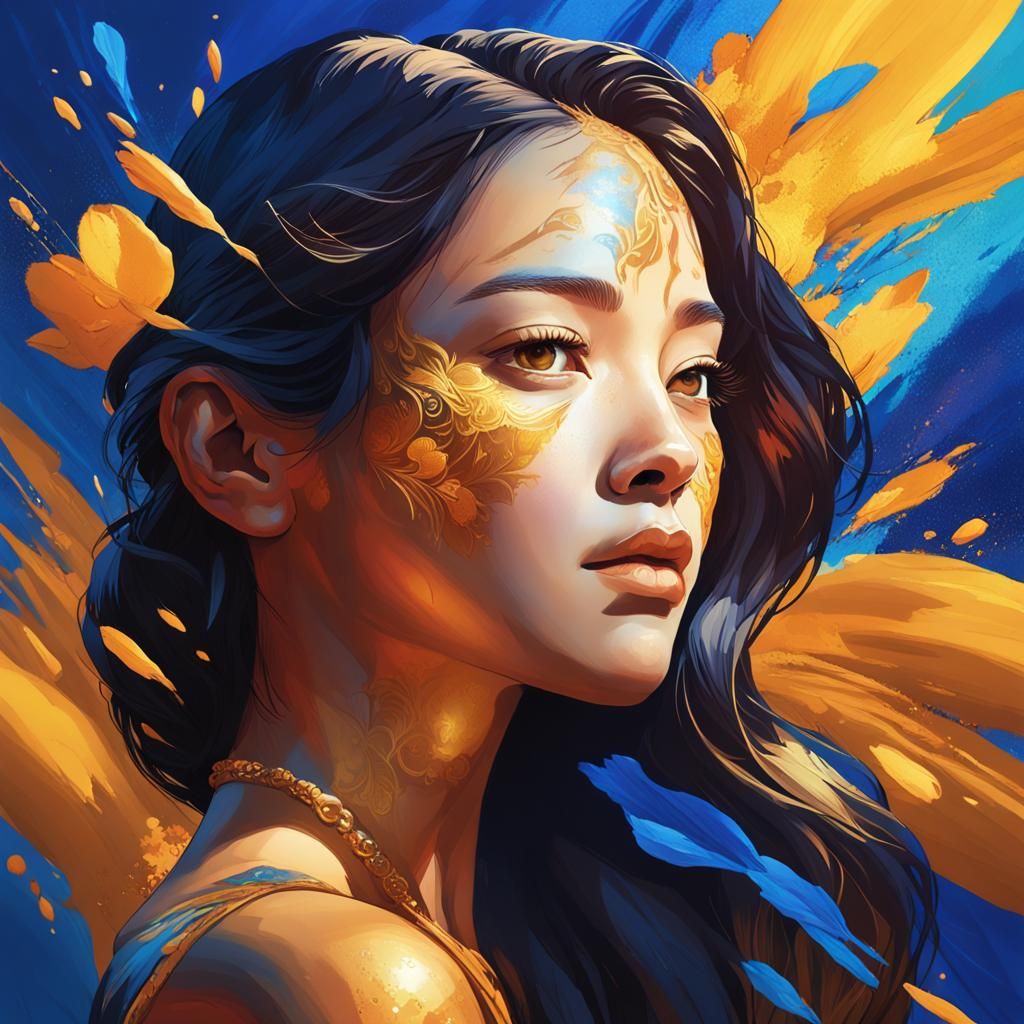 Mysterious Woman with Enigmatic Gaze in Splash Art Style