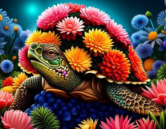 Floral Turtle: Surreal Adobe Photoshop Masterpiece
