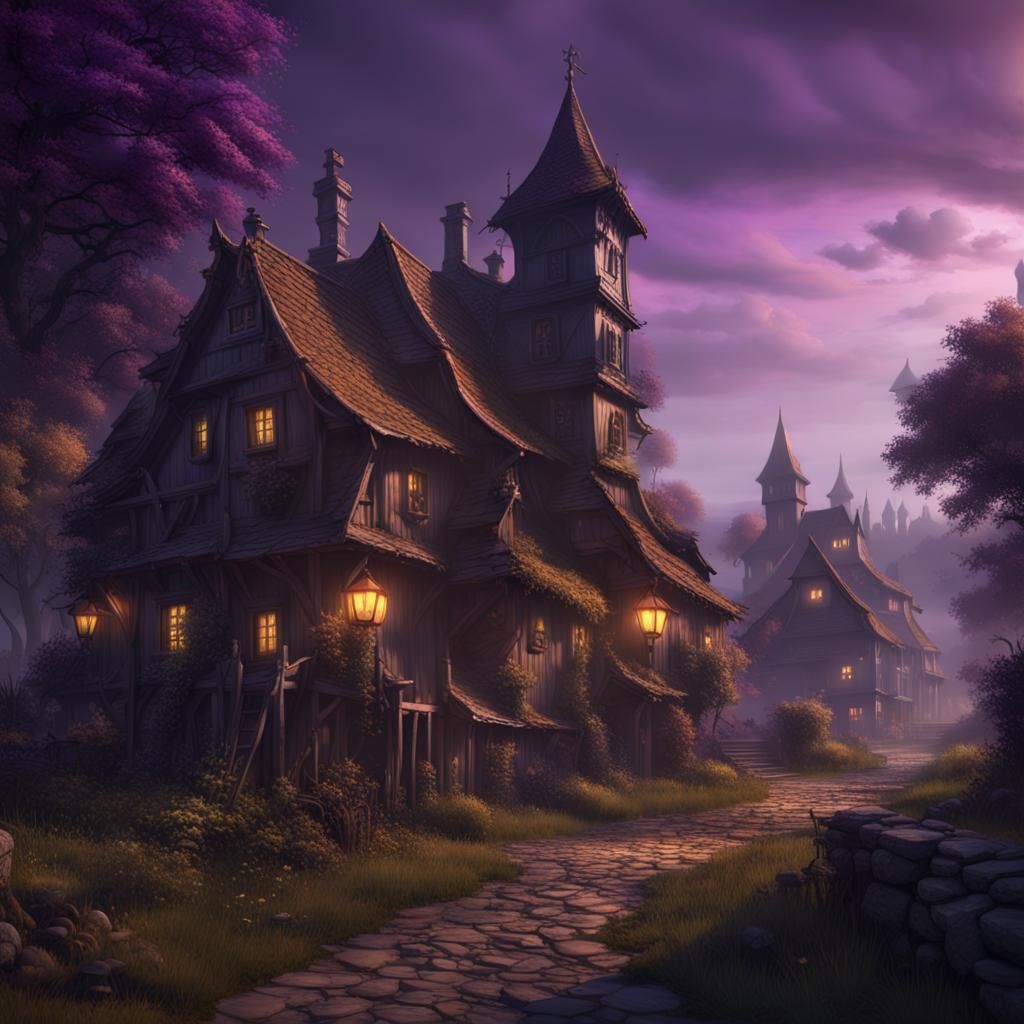 Dark Fantasy Haunted Village Concept Art