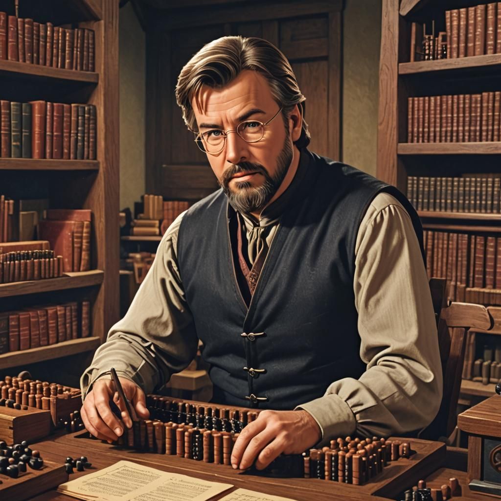 Riker as Nerdy Medieval Accountant Cartoon