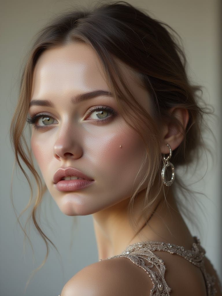 Detailed Portrait of a Young Woman in Soft Studio Light