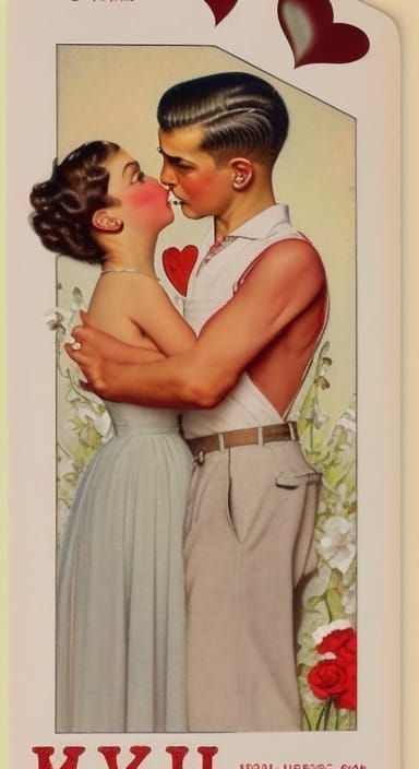 Beautiful 1950s valentines card, by Norman Rockwell