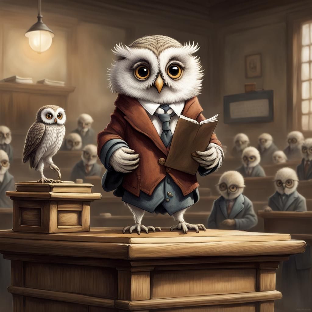 Adorable Baby Owl Professor Lecturing in Classroom