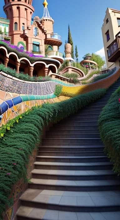 Woman Admiring Gaudí's Architecture in Park Güell