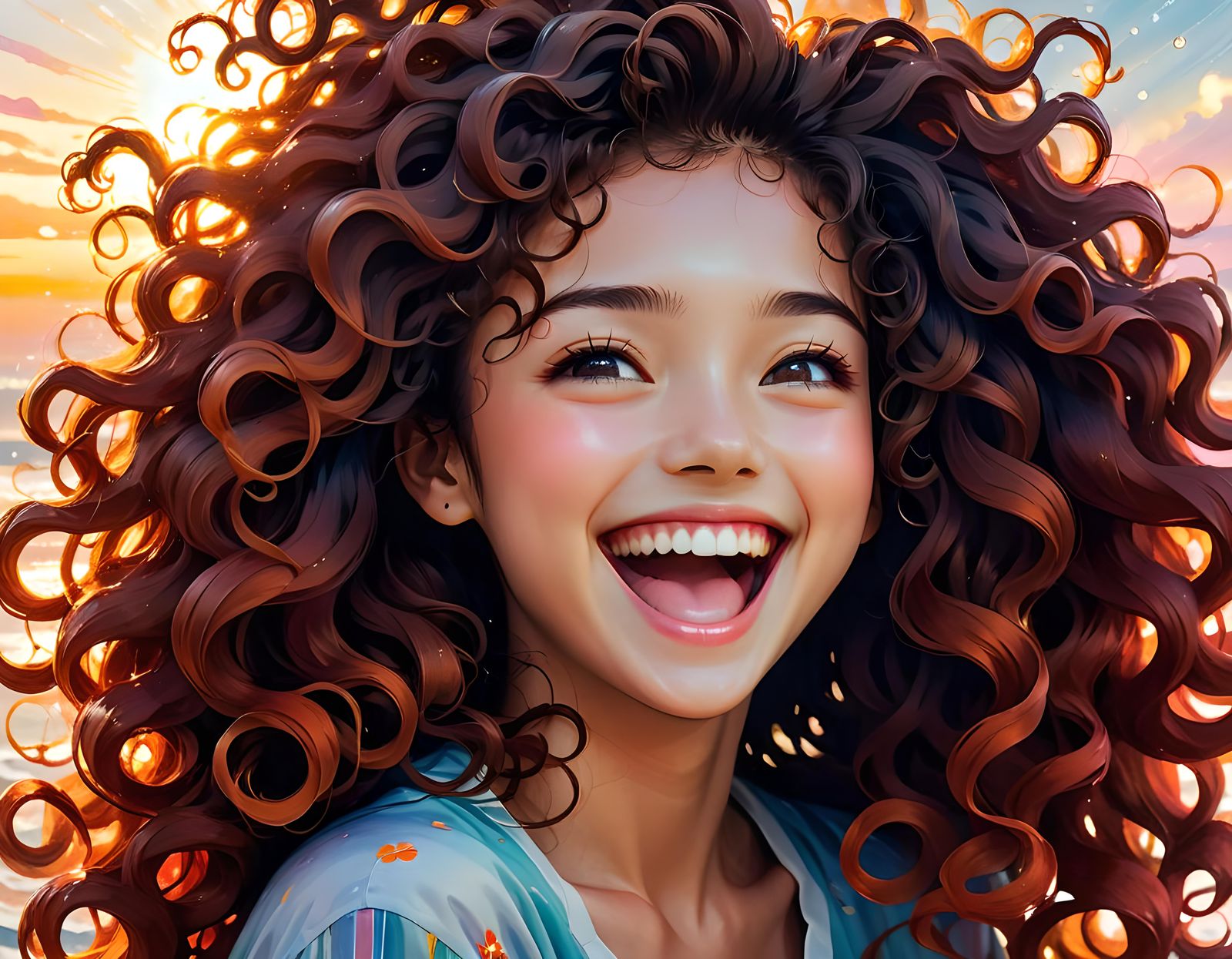 Radiant Portrait of Joy in Watercolor Style