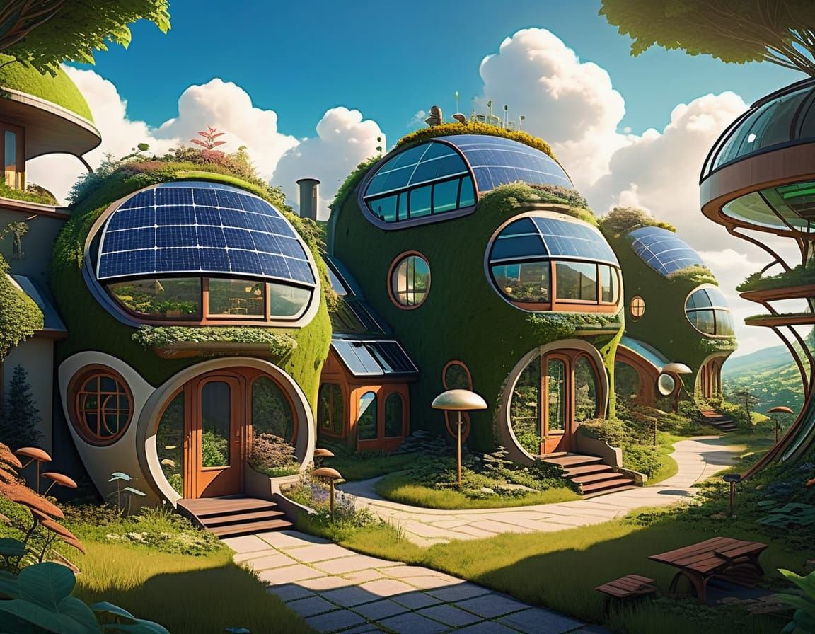 Sustainable Futuristic Cities in a Solarpunk Aesthetic