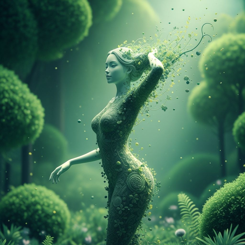 Ethereal Woman Merging With Emerald Forest