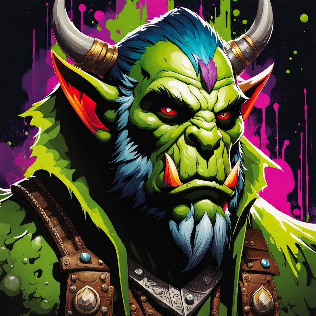 Half-Orc Druid in Graffiti Splash Art Style