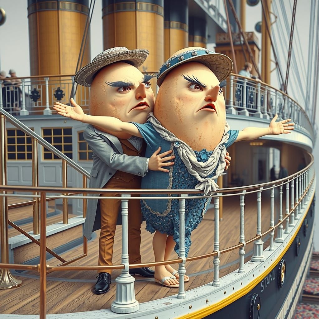 Eggs Reenact Titanic's Grand Staircase Scene in Opulent Styl...