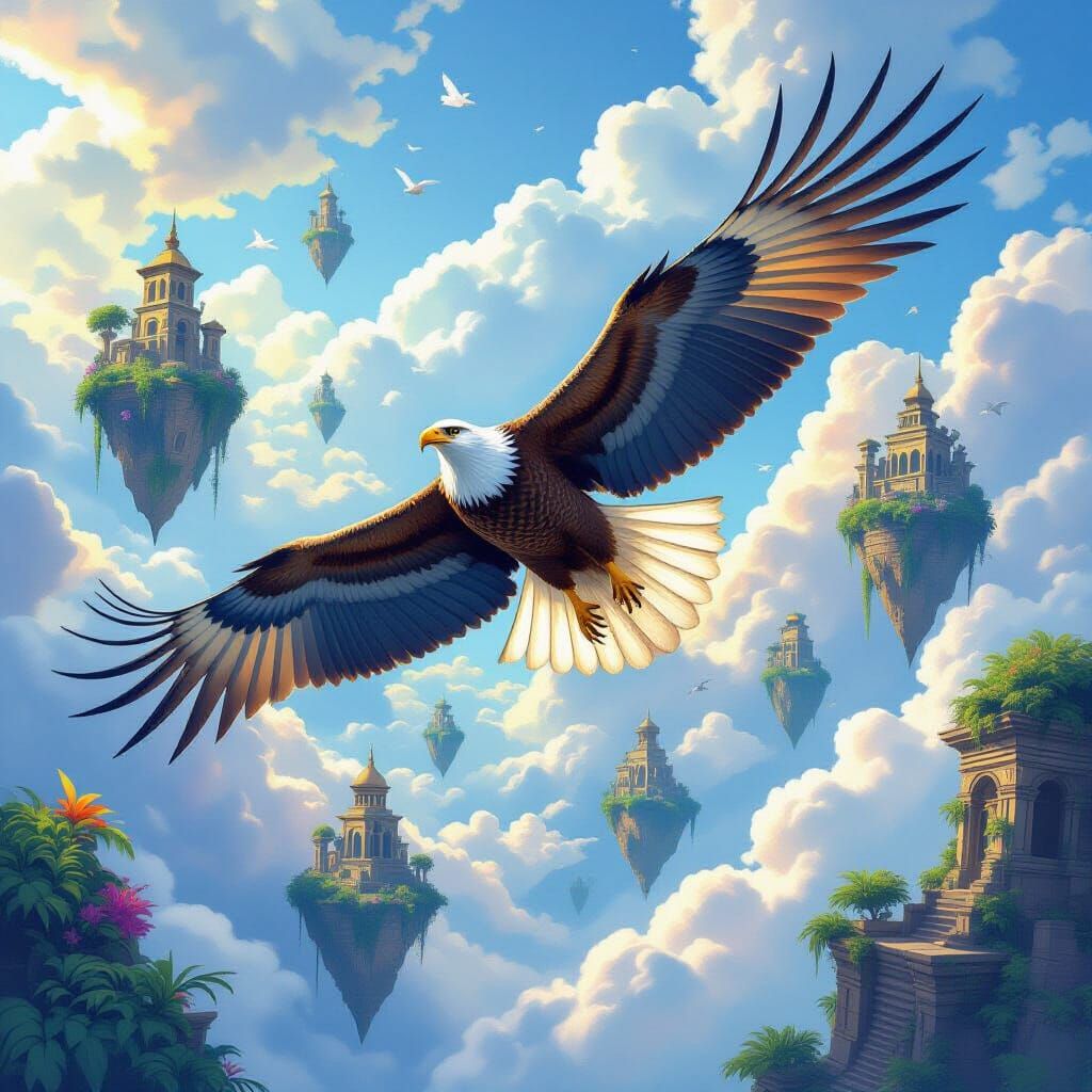 Majestic Eagle Soars Through Floating Islands Digital Painti...