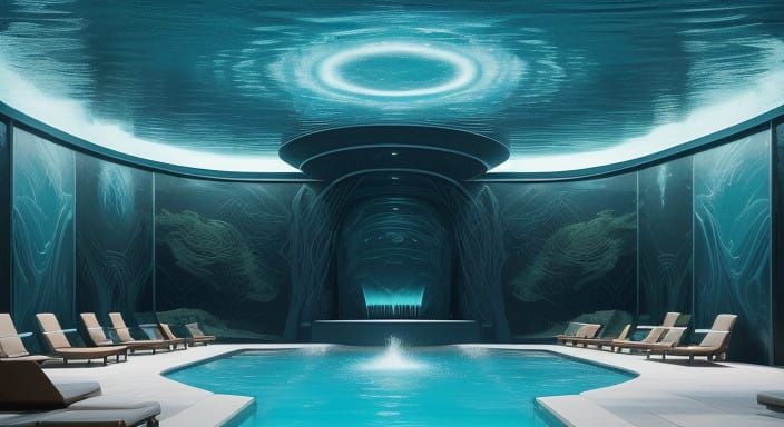 Women in Luxury Hyperrealistic Pool Scene