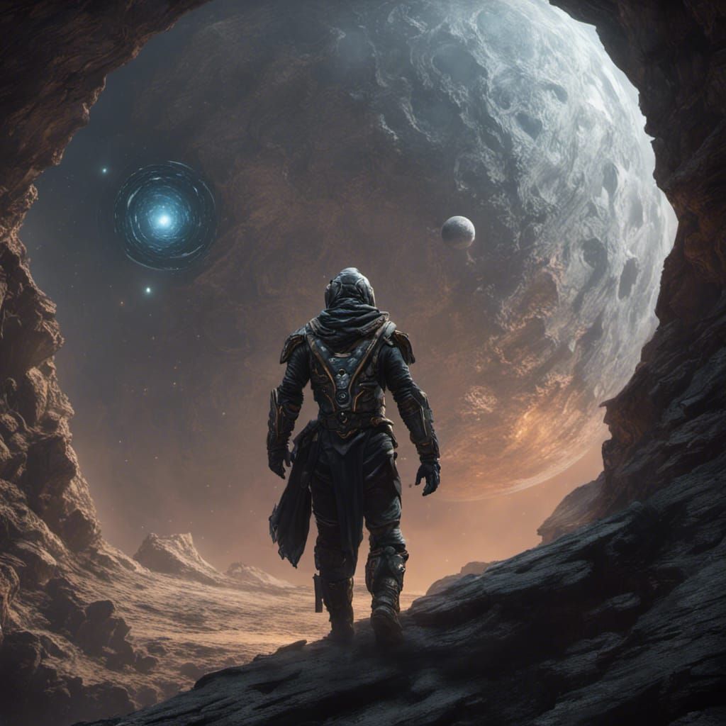 Thri-Kreen Rogue on Asteroid with Blackhole: Dark Fantasy