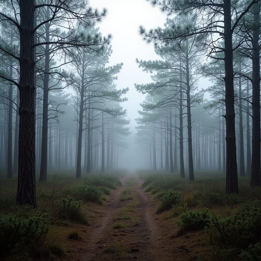 A foggy morning in the New Jersey pine barrens
