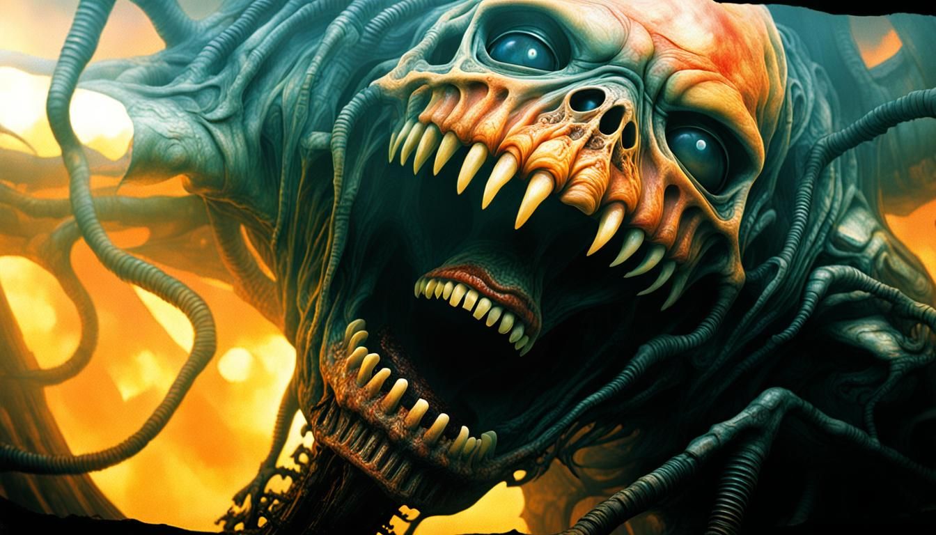 Biomechanical Sunset Eyes in Giger Style