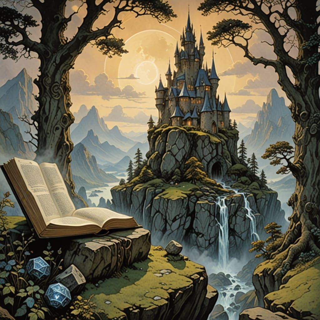 Magical Runestone Tome in Art Nouveau Style