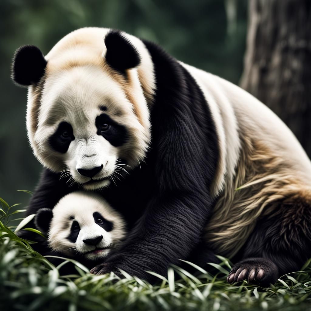 Hyperrealistic Panda with Baby Panda in Cinematic Style