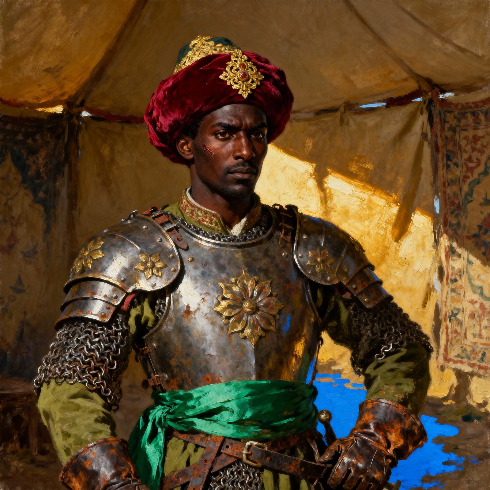 Moorish Janissary Portrait in Expressive Oil Painting Style