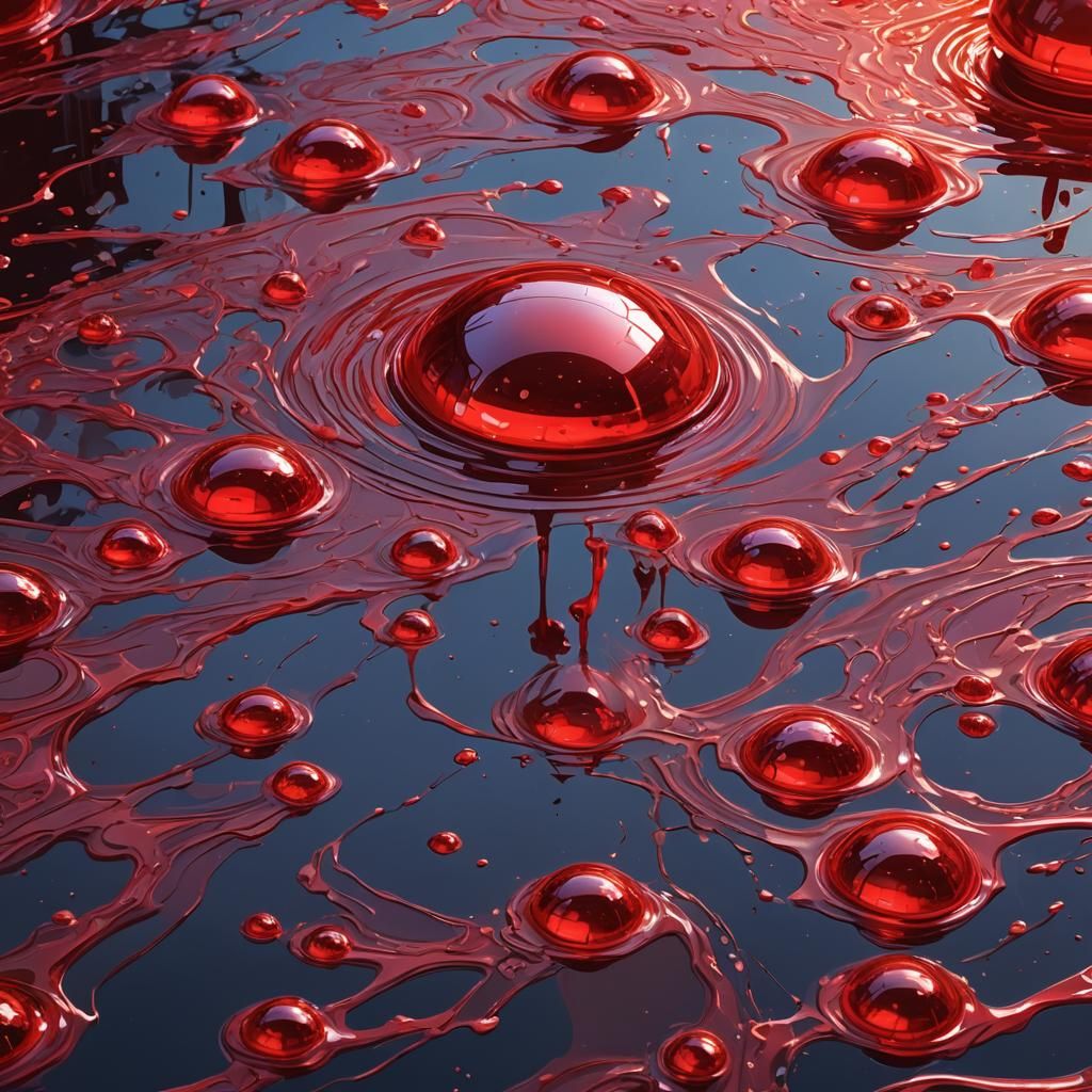 Vibrant Red Pool: Neon Futurism in Digital Painting