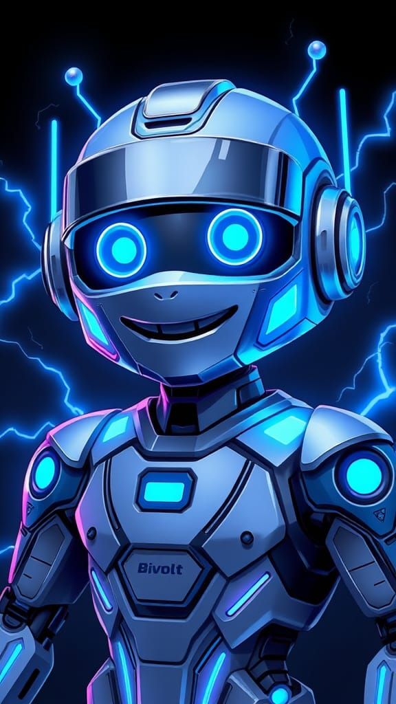 Friendly Robot Mascot Concept Art with Glowing Circuits