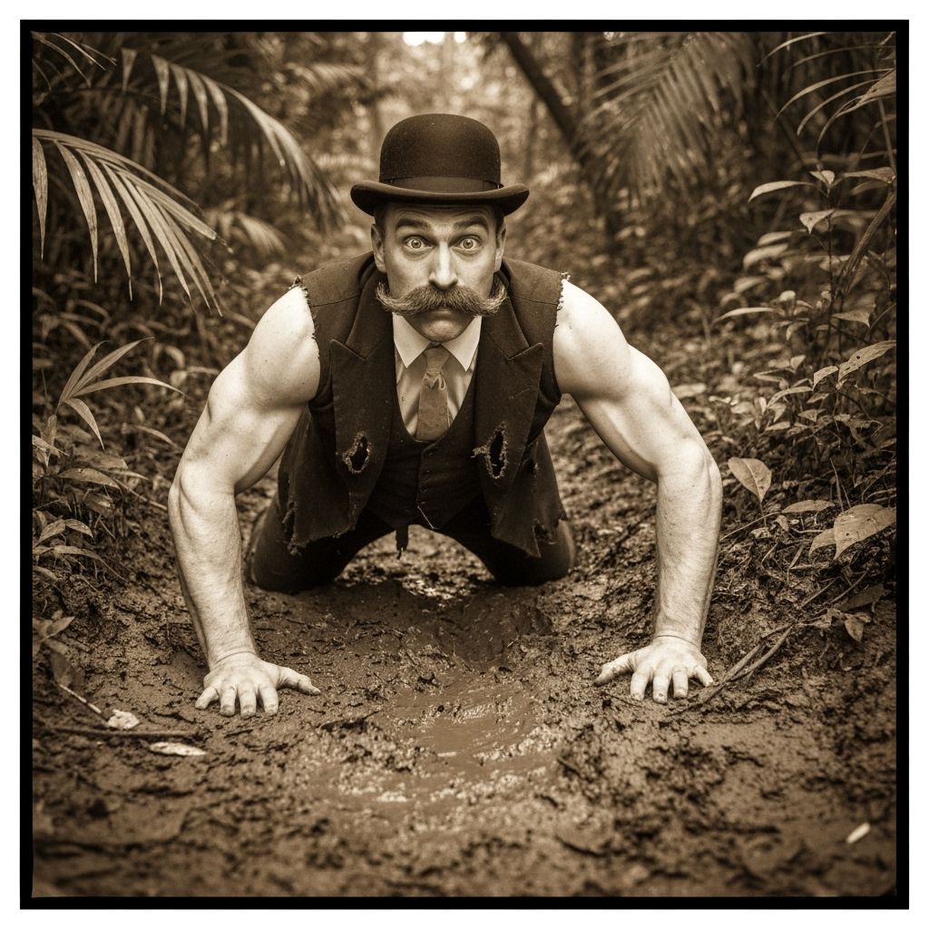 Edwardian Gentleman's Jungle Crawl in Sepia