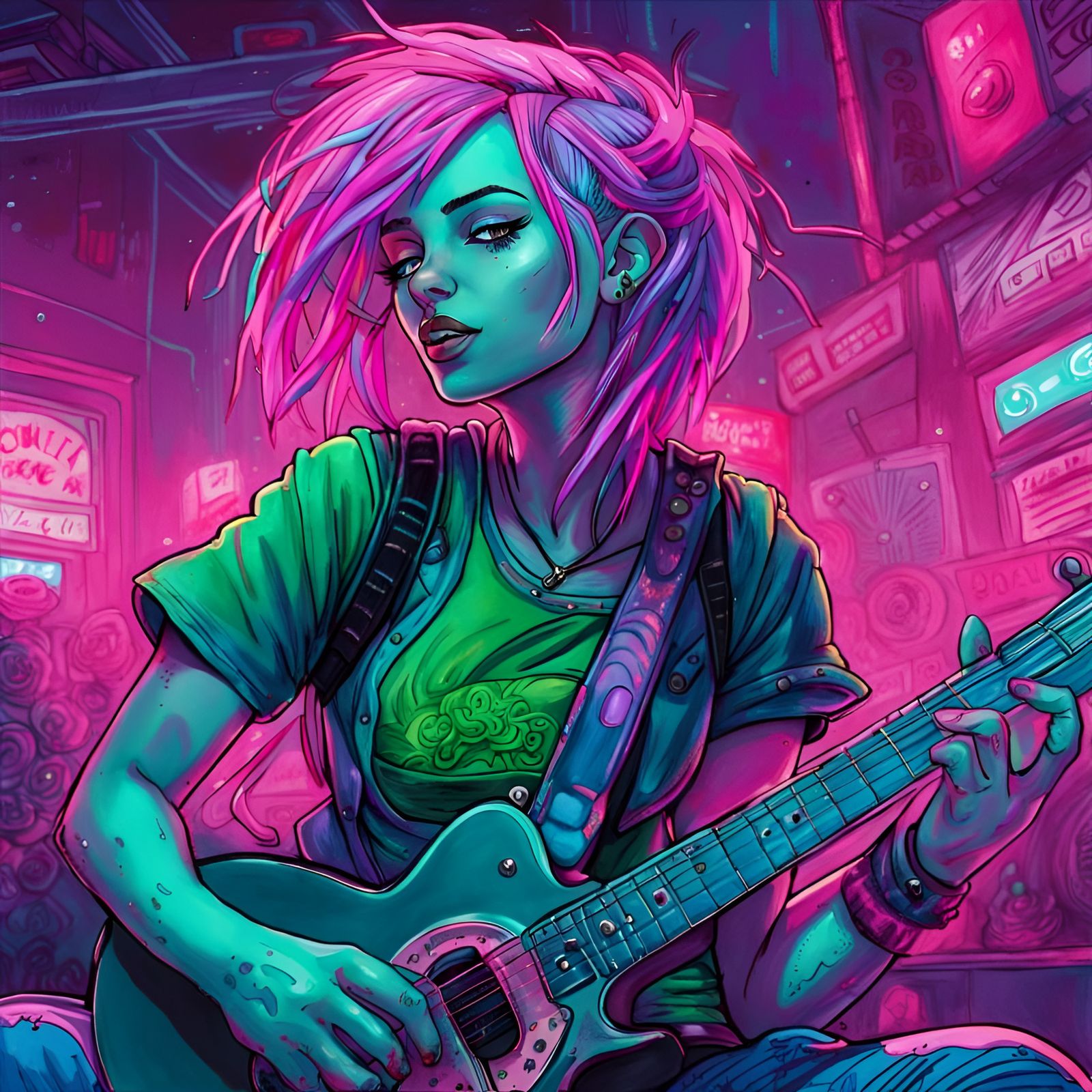 Cyberpunk Rockstar Portrait in Neon Style