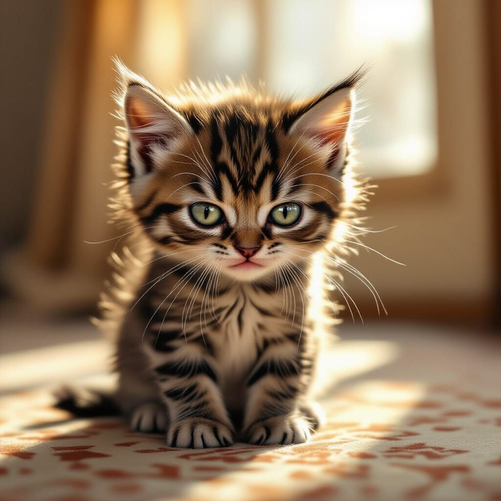 Tiny Angry Kitten Glaring at Owner, Realistic Digital Art