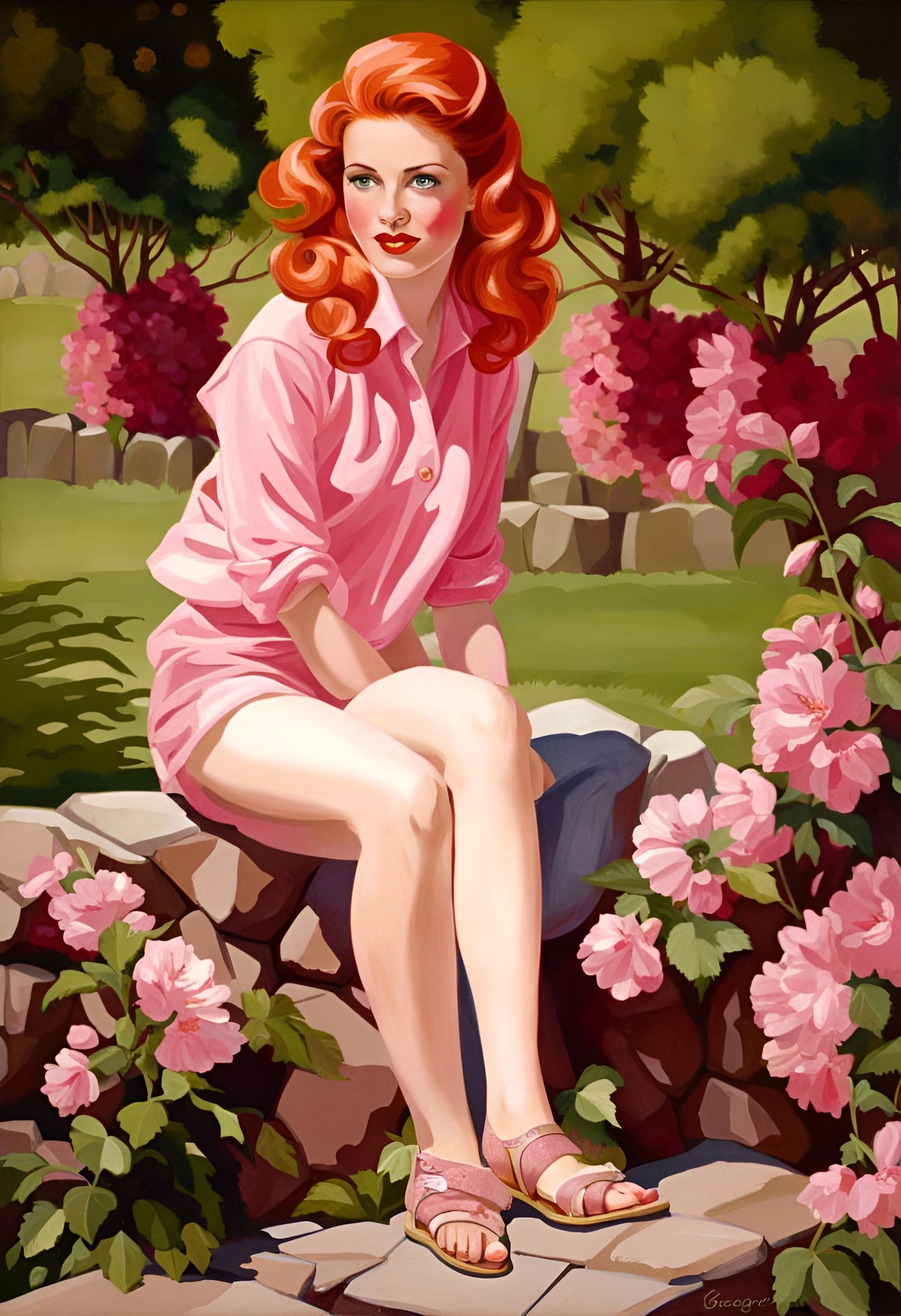 Redhead in Pink: Pinup Art of Summer