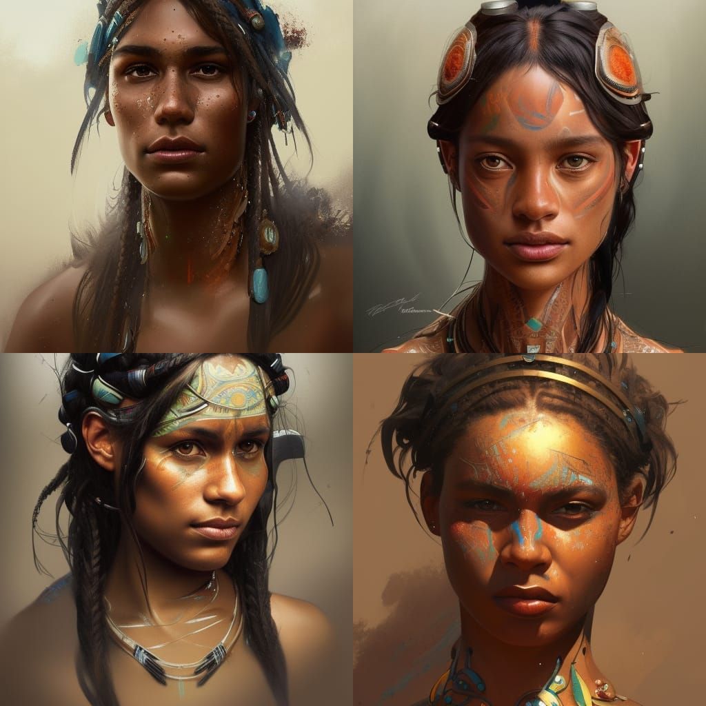 Striking Portrait of Aboriginal Woman: Art Nouveau Style