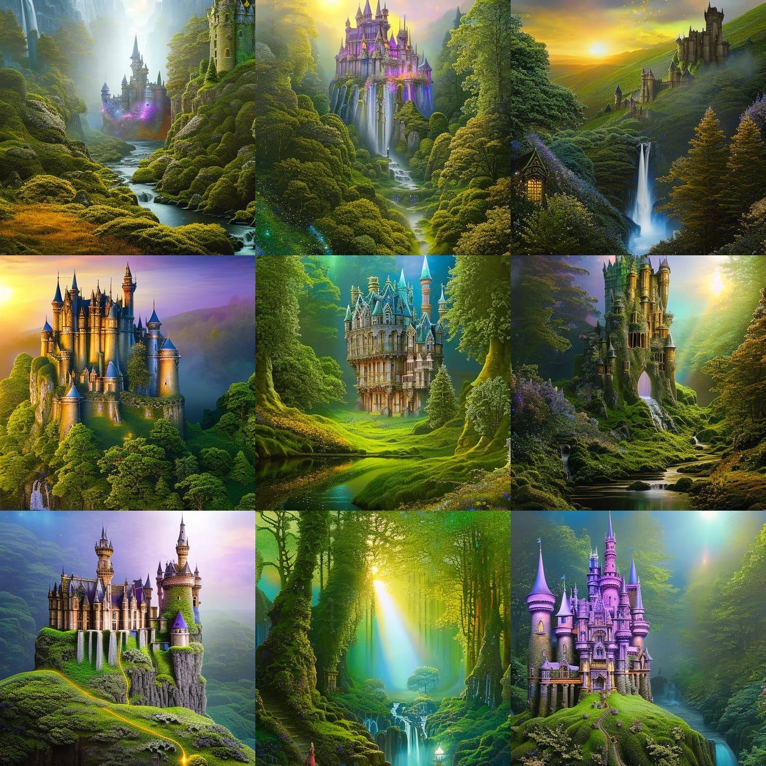 Fairytale Castle in Forest: Watercolor Illustration