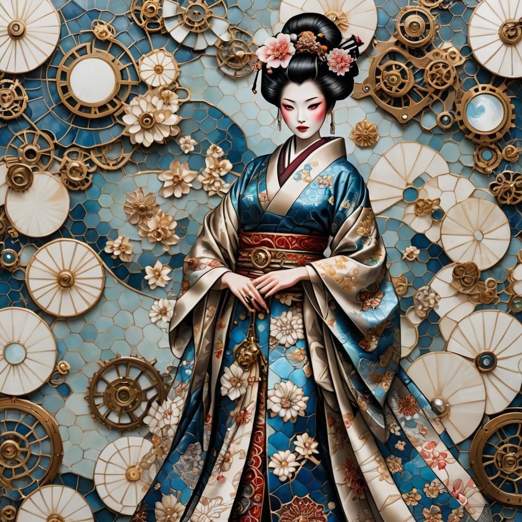 Steampunk Geisha with Mother of Pearl Kimono