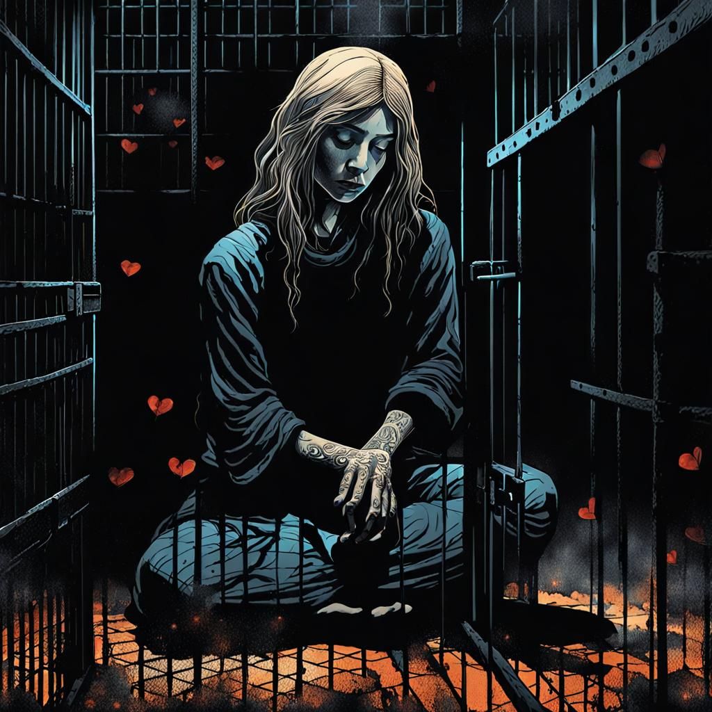 Imprisoned Woman's Dream: Stylized Ink Print
