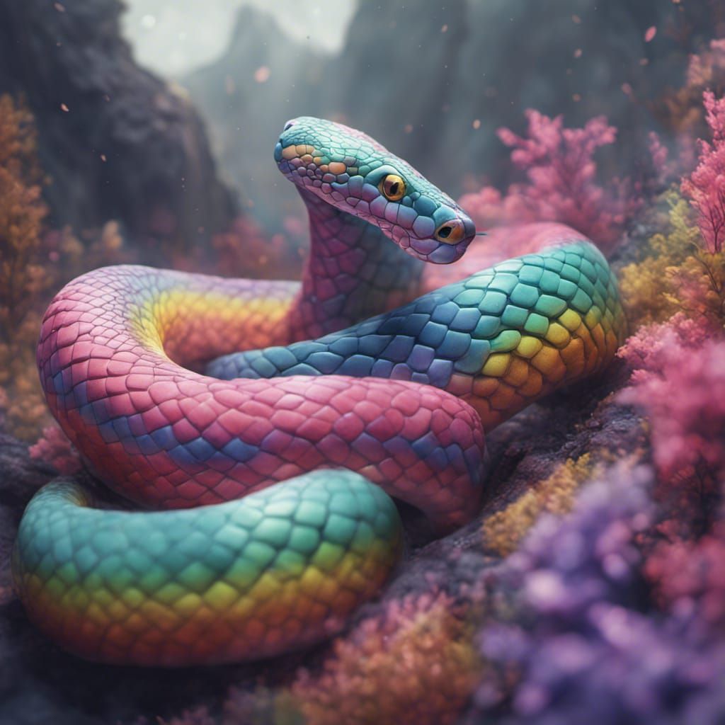 Pastel Rainbow Snake in Detailed Digital Painting