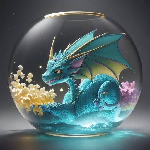Adorable Dragon Hiding in Jewel-Filled Glass Box