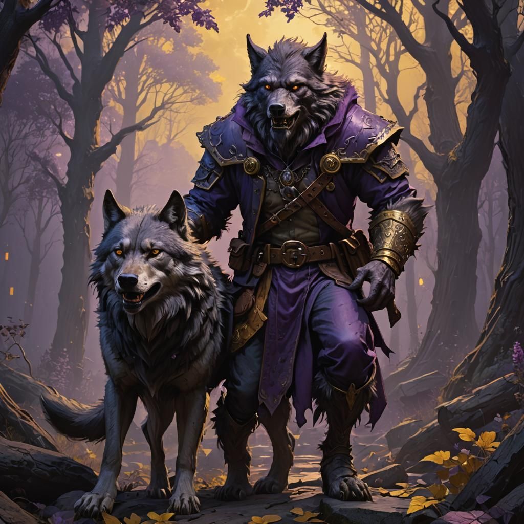 Wolf-man with pet werewolf