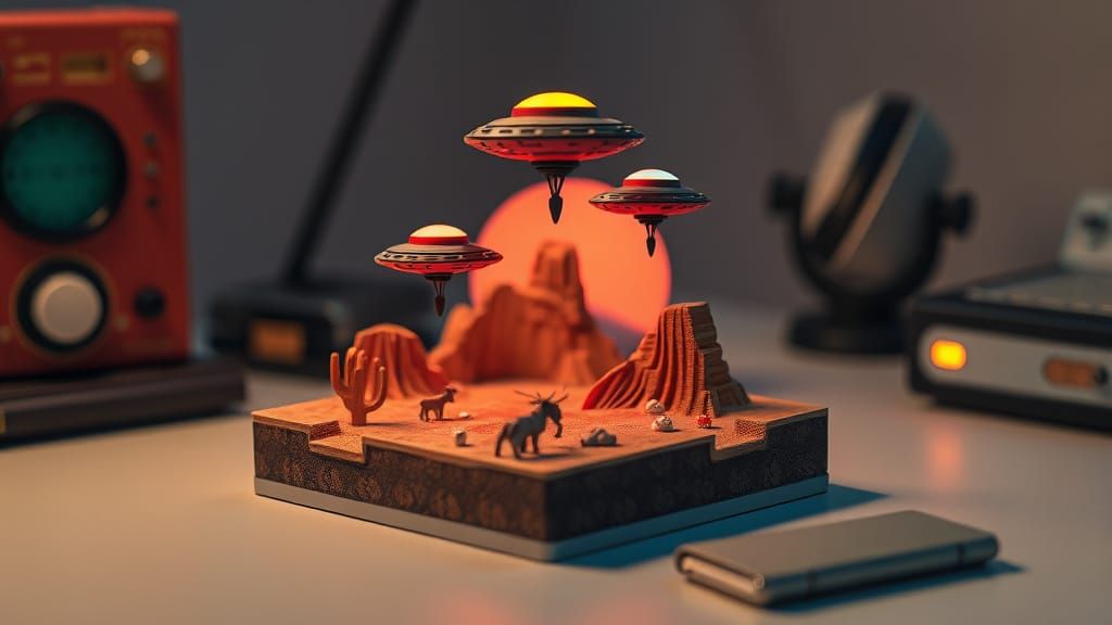 UFO Diorama: 8-bit Desert Landscape