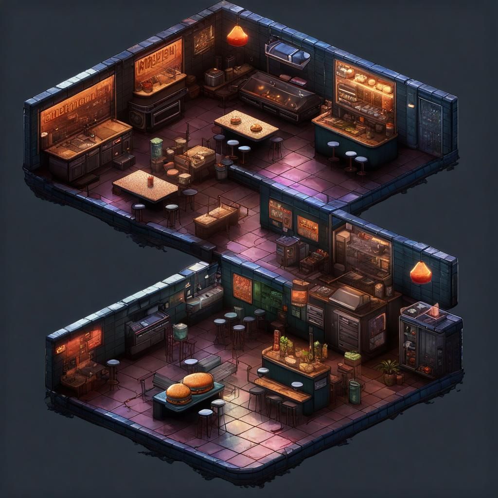 Cyberpunk Isometric Bar/Restaurant Map for RPG Maker