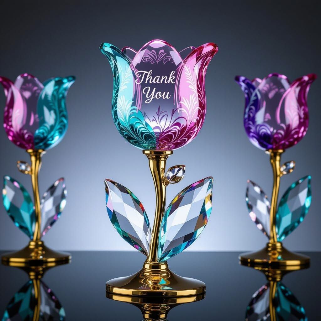 Elegant Glass Tulip Statue with Crystal Leaf