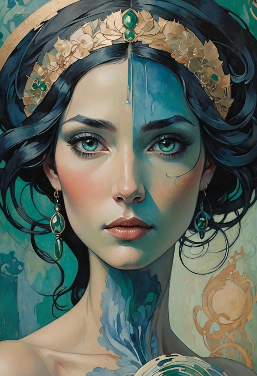 Elegant Woman in Art Nouveau Style Portrait